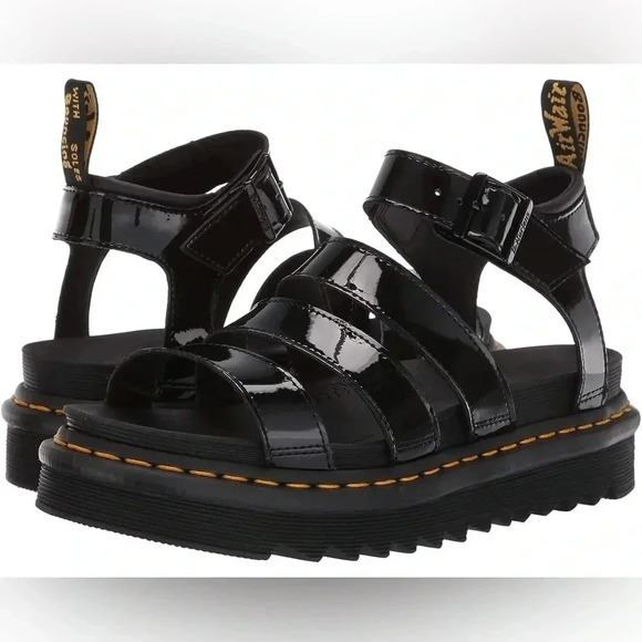 Dr. Martens Shoes - Dr. Martens Blaire Hydro Leather Black Strappy Platform Gothic Sandals 8